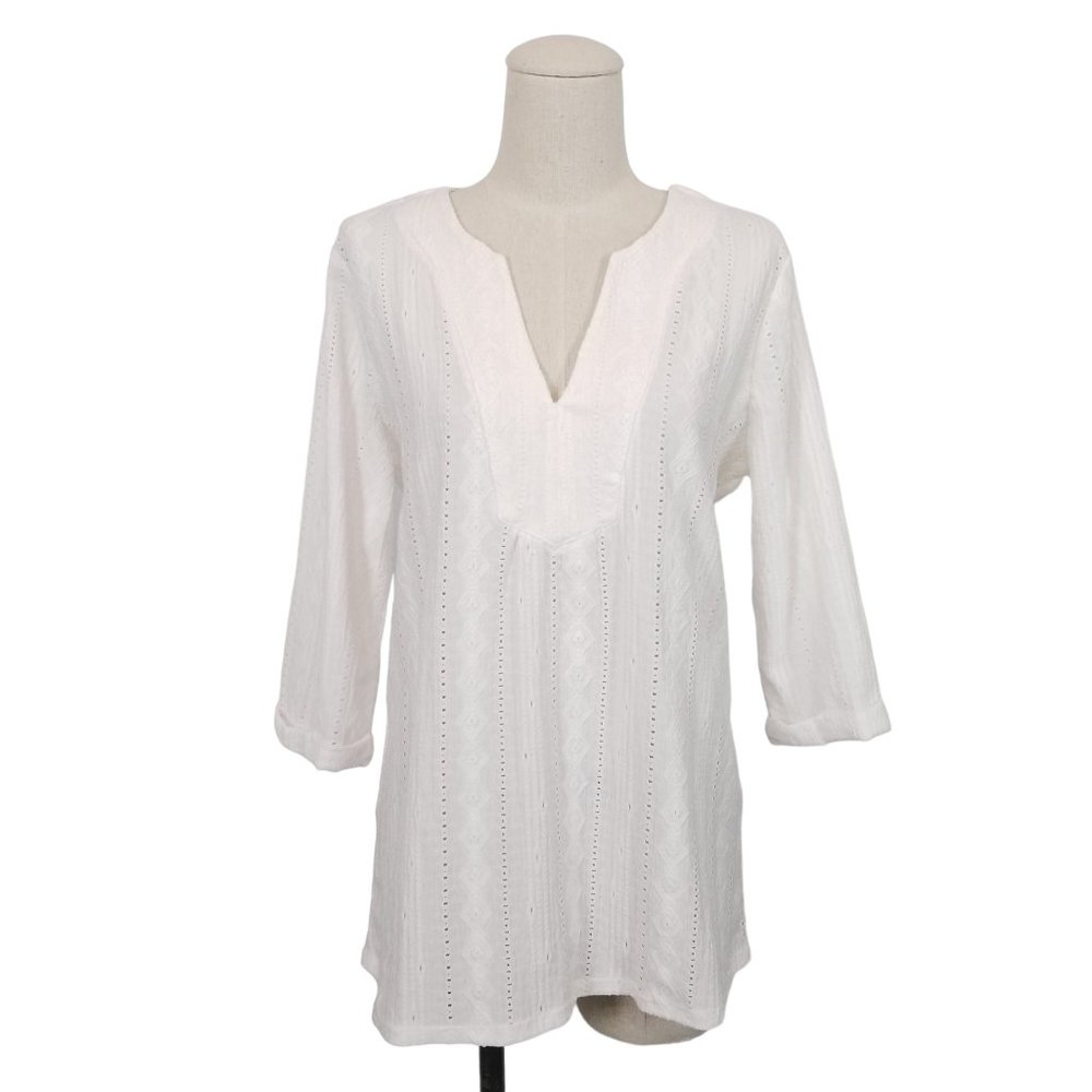 Nic+Zoe Angled Lace Blouse Milk Sz Small